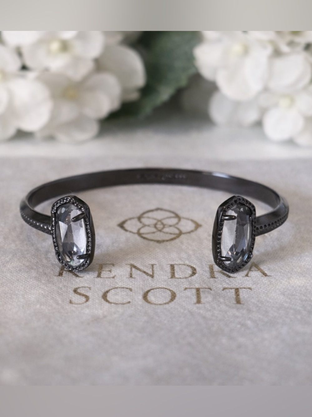 Kendra Scott Elton Cuff Bracelet ~ Gunmetal & Clear Glass